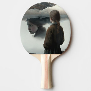 Girl with clouds ping pong paddle
