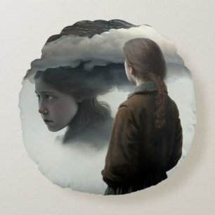 Girl with clouds round cushion