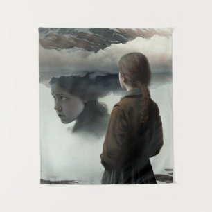 Girl with clouds tapestry