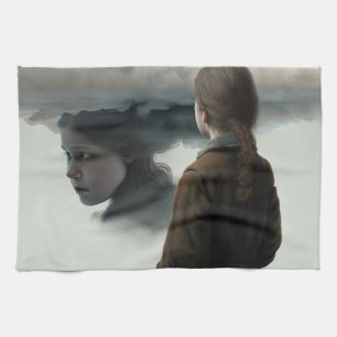 Girl with clouds tea towel