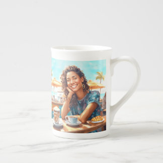 Girl with coffee break bone china mug