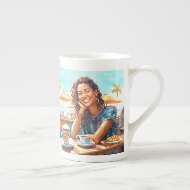 Girl with coffee break bone china mug (Right)