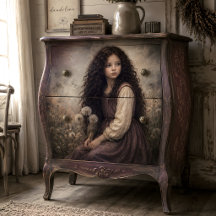 Girl with Curly Hair and Dandelions