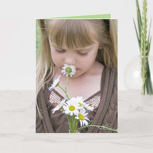 Girl With Daisy Bouquet  Card (Front)