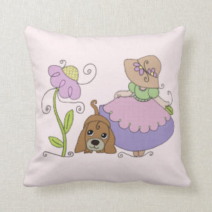 girl with dog cushion