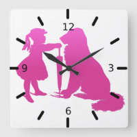 Girl with Dog Nursery Silhouette Gradient Pink Art