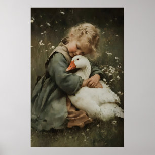 Girl With Duck Printable, Rustic Cottagecore Poster