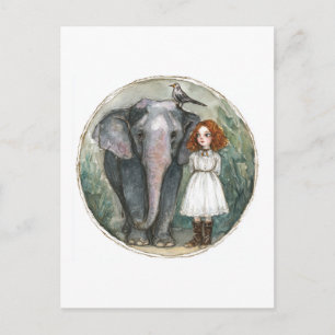 Girl With Elephant and Bird Postcard