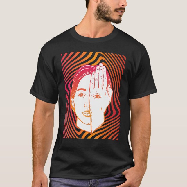 Girl With Eye On Hand Psychedelic Hypnotic Backgro T-Shirt (Front)