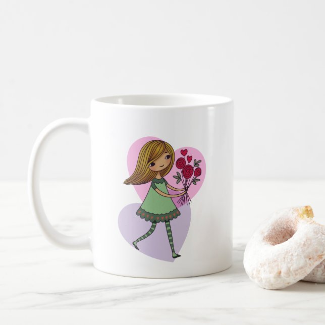 Girl With Flowers Coffee Mug (With Donut)