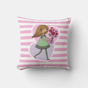 Girl With Flowers Cushion