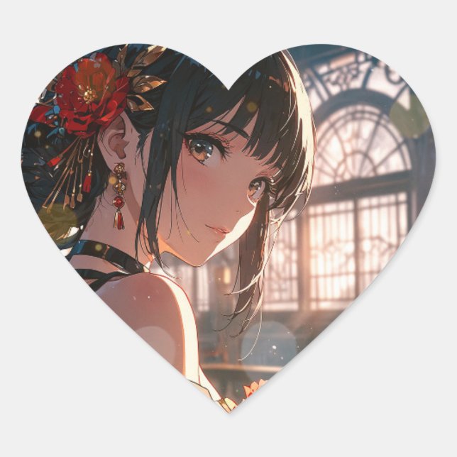 Girl with flowers heart sticker (Front)