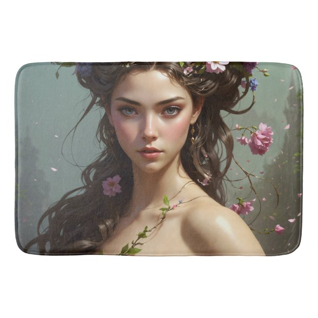 Girl with flowers in her hair bath mat (Front)