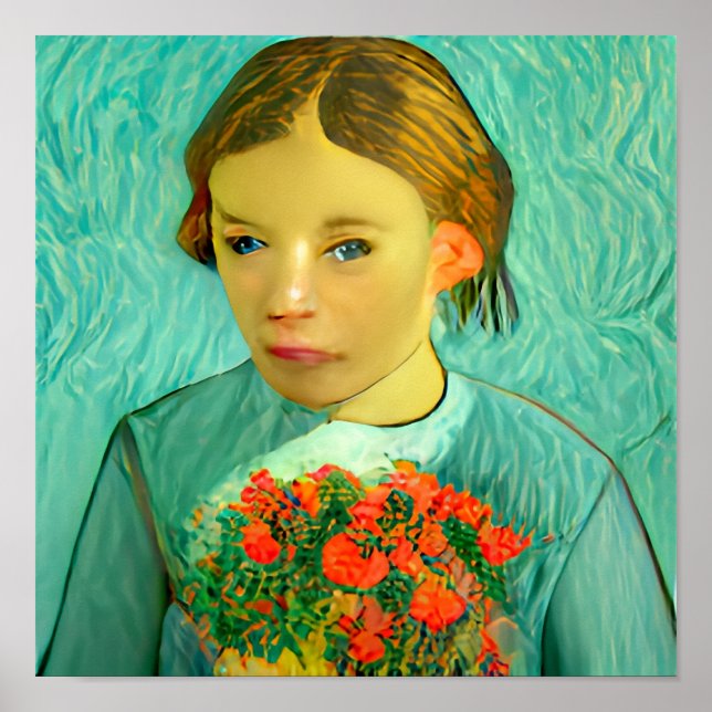 girl with flowers in van gogh poster & prints (Front)