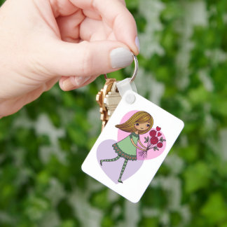 Girl With Flowers Key Ring