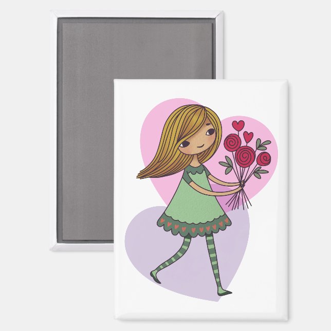 Girl With Flowers Magnet (Front/Back)