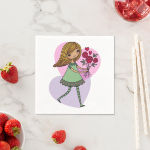 Girl With Flowers Napkin