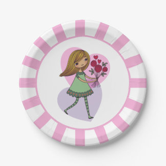 Girl With Flowers Paper Plate