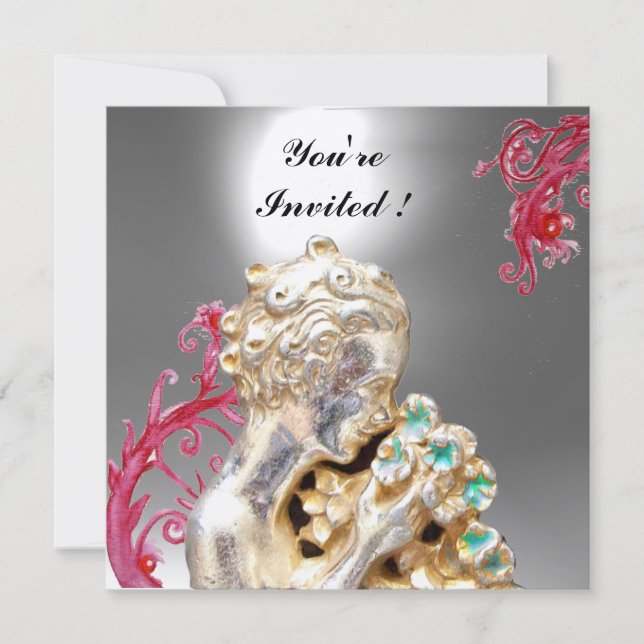 GIRL WITH FLOWERS ,Red Burgundy Ruby,White Invitation (Front)
