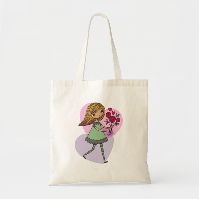 Girl With Flowers Tote Bag (Front)