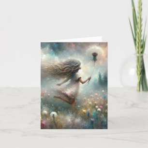 Girl With Fluffy Dandelion Holiday Card
