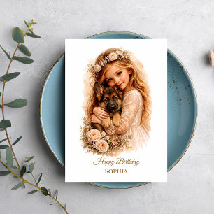 Girl With German Shepherd Puppy Card