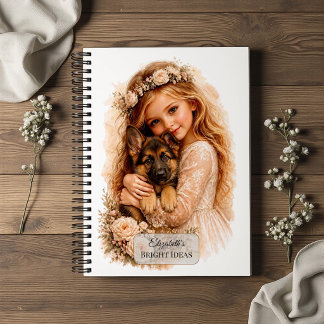 Girl With German Shepherd Puppy Notebook