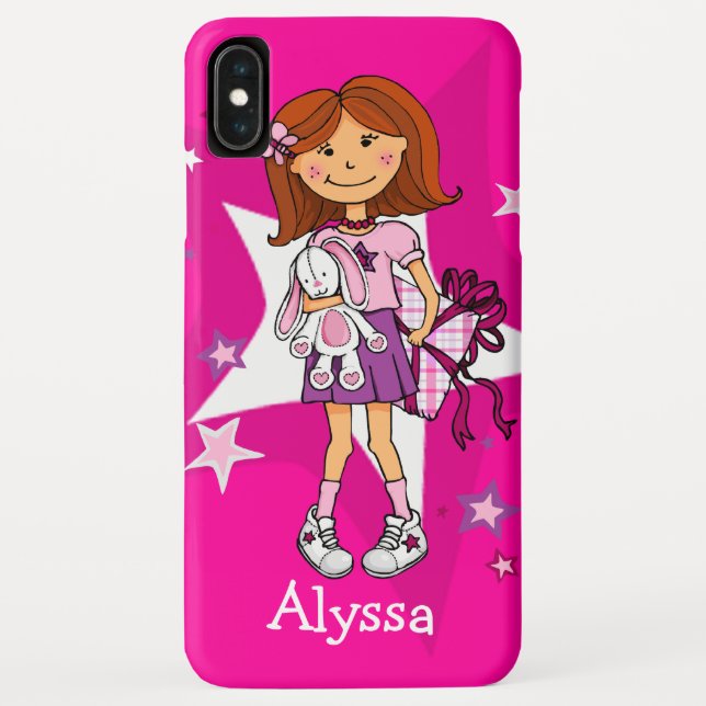 Girl with gift and cute white rabbit hot pink case (Back)