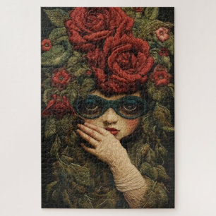 Girl with glasses and embroidered roses   jigsaw puzzle