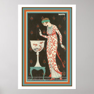 "Girl With Goldfish" Art Deco Poster 13 x 19
