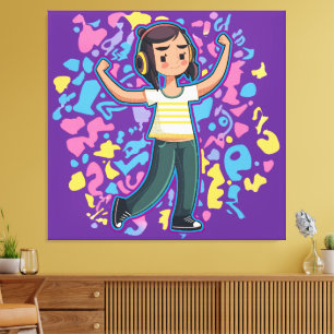 Girl with headphones flexing confident and relax canvas print