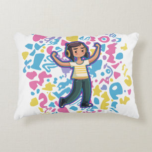 Girl with headphones flexing confident and relax decorative cushion