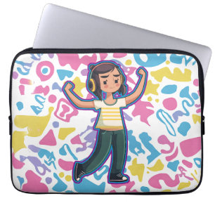 Girl with headphones flexing confident and relax laptop sleeve