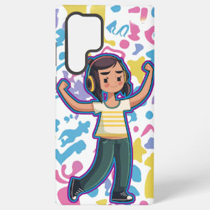 Girl with headphones flexing confident and relax samsung galaxy case