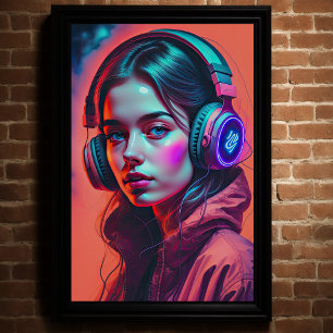 Girl with Headphones Poster