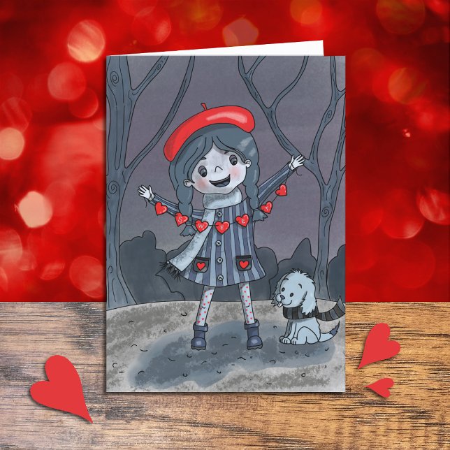 Girl with Heart Garland Kid Valentine's Day Card (Creator Uploaded)