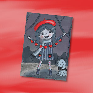 Girl with Heart Garland Valentine's Day Button