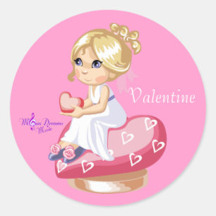 Girl with Hearts Classic Round Stickers