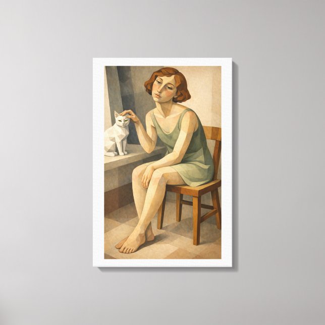 GIRL WITH HER CAT CANVAS PRINT (Front)