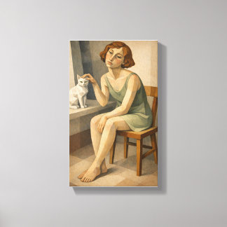 GIRL WITH HER CAT CANVAS PRINT