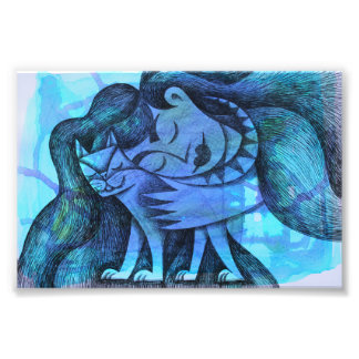 Girl with her cat photo print