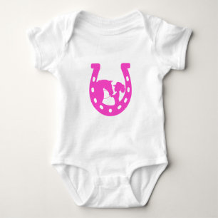 Girl with Horse and Western Hat Hot Pink Horseshoe Baby Bodysuit