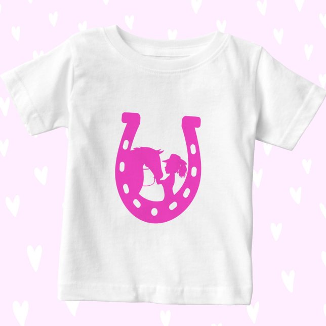 Girl with Horse and Western Hat Hot Pink Horseshoe Baby T-Shirt (Creator Uploaded)