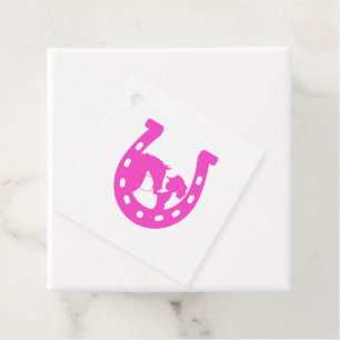 Girl with Horse and Western Hat Hot Pink Horseshoe Favour Tags