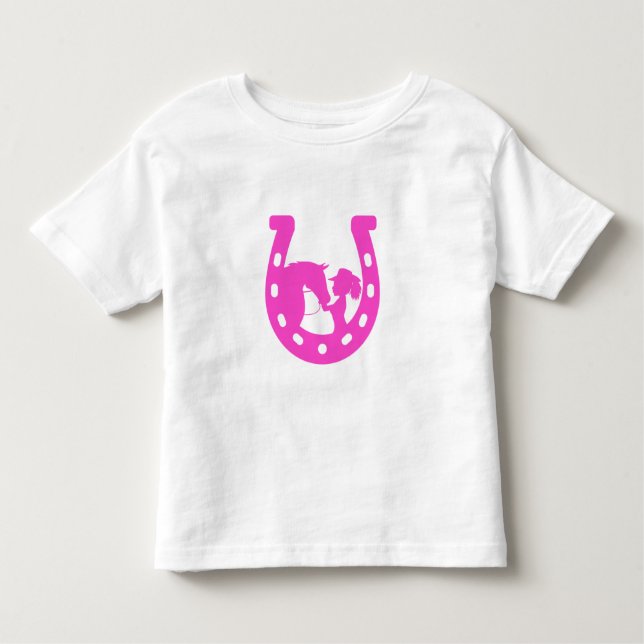 Girl with Horse and Western Hat Hot Pink Horseshoe Toddler T-Shirt (Front)