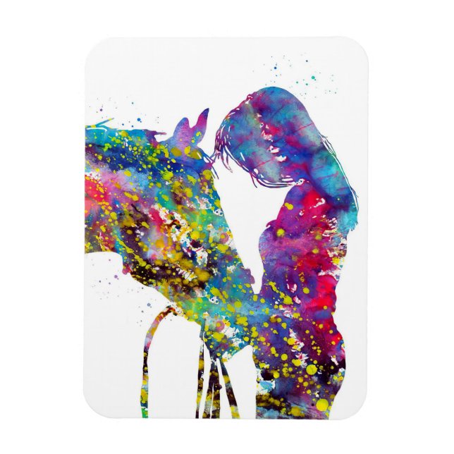 Girl With Horse Colourful Magnet (Vertical)