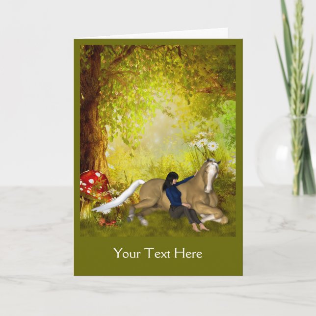 Girl With Horse Fantasy Art Photo Card (Front)