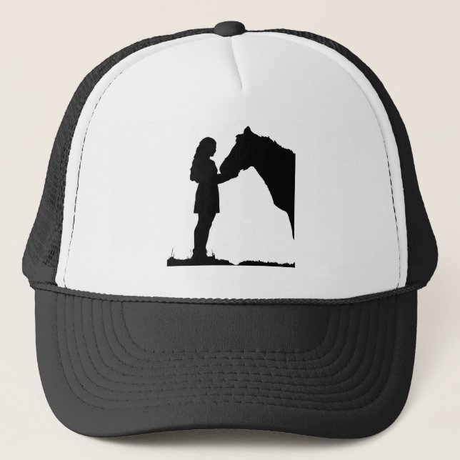 Girl with Horse Silhouette Animal Love Horses Art Trucker Hat (Front)
