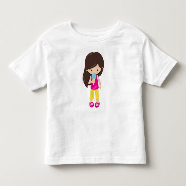 Girl With Ice Cream, Brown Hair, Cute Girl Toddler T-Shirt (Front)