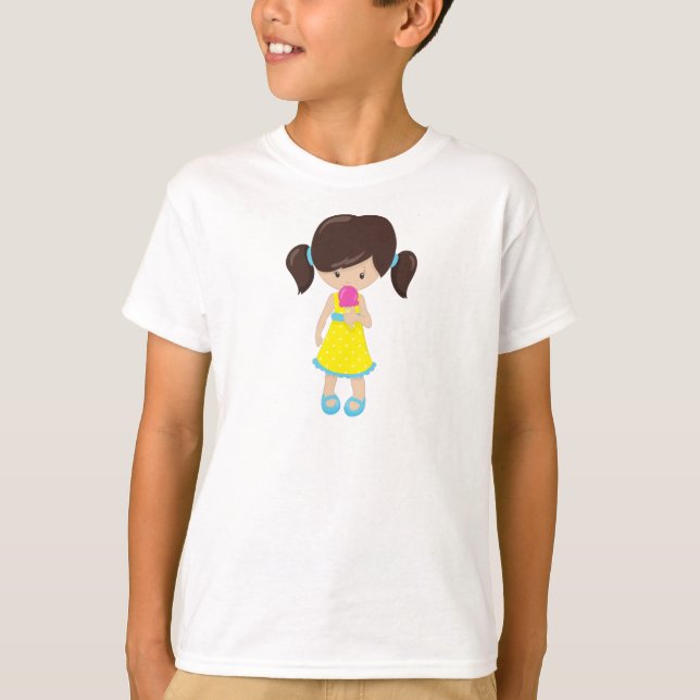 Girl With Ice Cream, Cute Girl, Brown Hair T-Shirt (Front)